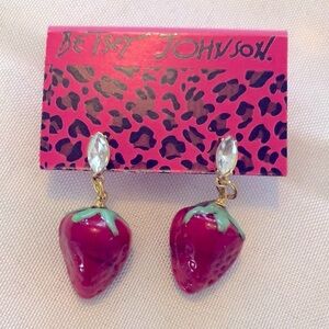 Betsey Johnson Crystal and Glass Strawberry Earrings